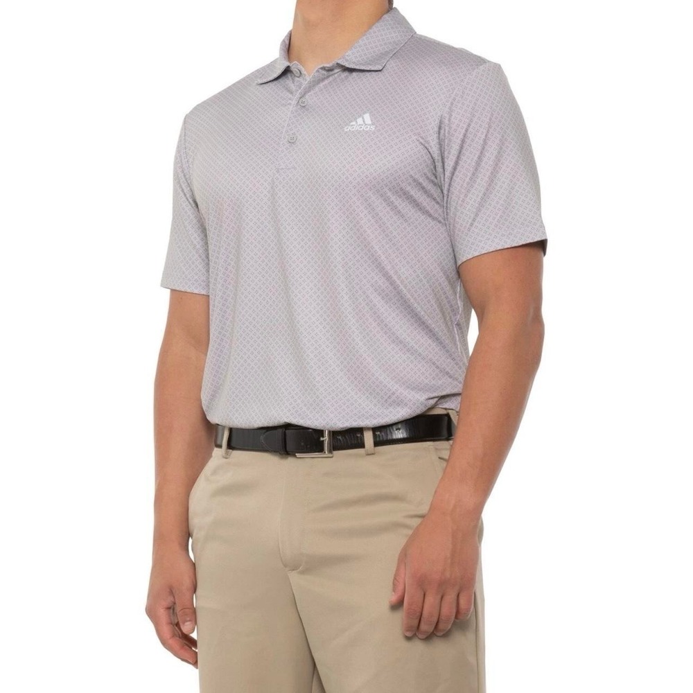 Adidas Golf Mens Medium Grey Geometric Dot Print Performance Polo Shirt